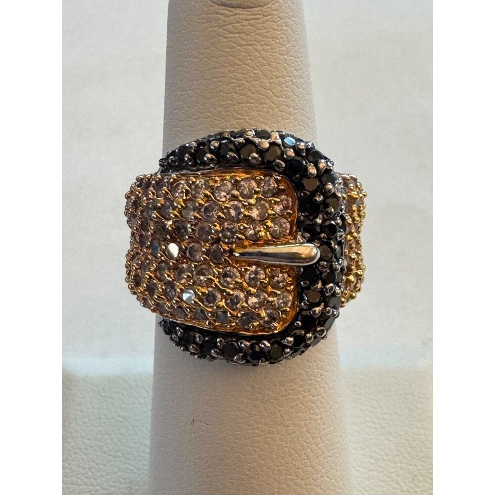 Size 6 Unbranded SterlingSilver Statement/Cocktail BeltRing w/Black & White Gems